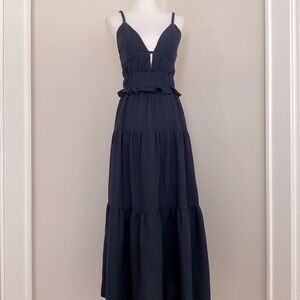 En Saison Tiered V-Neck Midi Dress Navy
